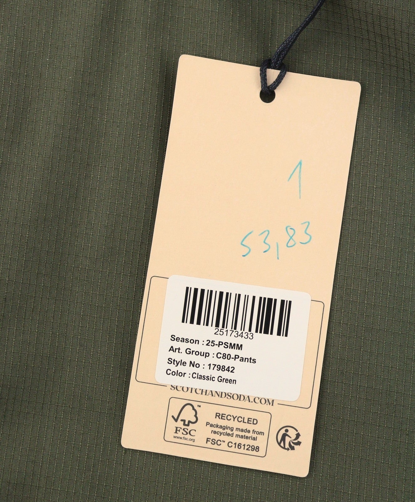 SCOTCH & SODA Men Trousers W33/L29 Green Elastic Drawstring Waist Zip Hems