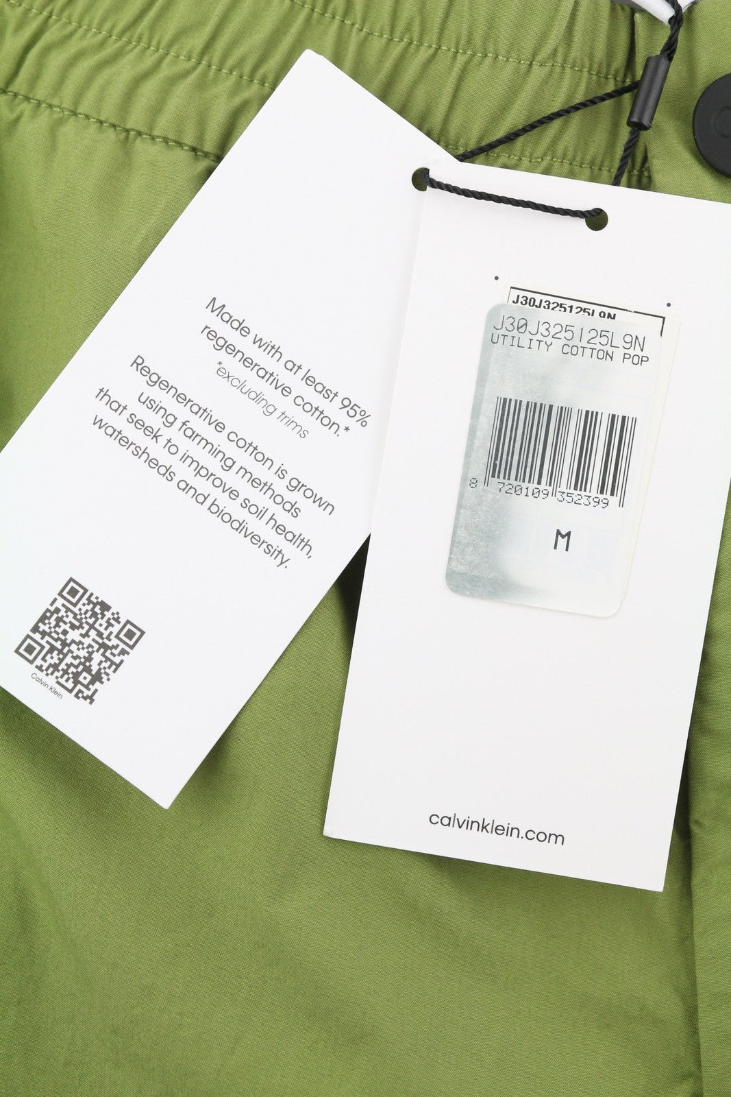 CALVIN KLEIN Utility Cotton Pop Men Trousers M Green Elastic Zip Cargo