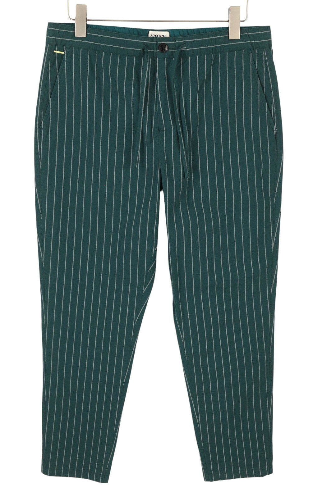SCOTCH & SODA Fave Men Trousers W34/L28 Green Pinstripe Drawstring Waist Tapered