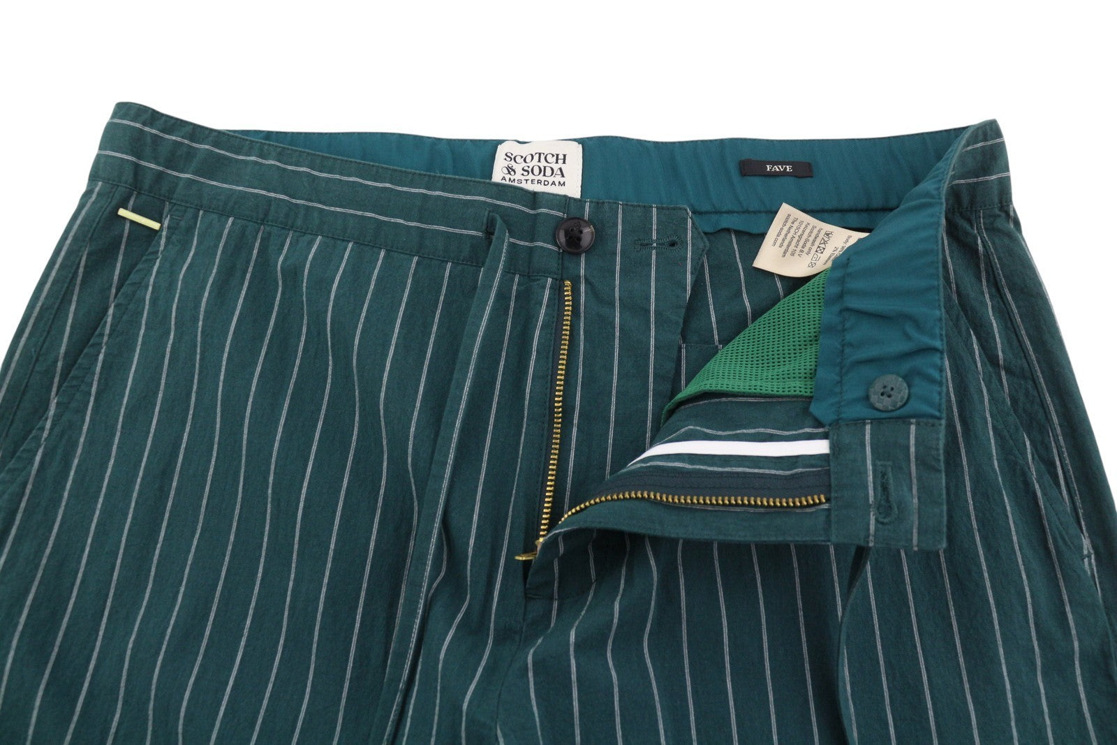 SCOTCH & SODA Fave Men Trousers W34/L28 Green Pinstripe Drawstring Waist Tapered