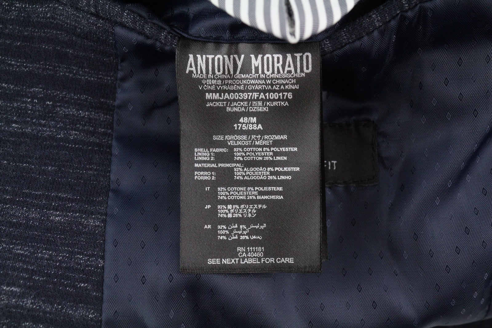 ANTONY MORATO Men Blazer M Blue Super Slim Half Lined Notch Button