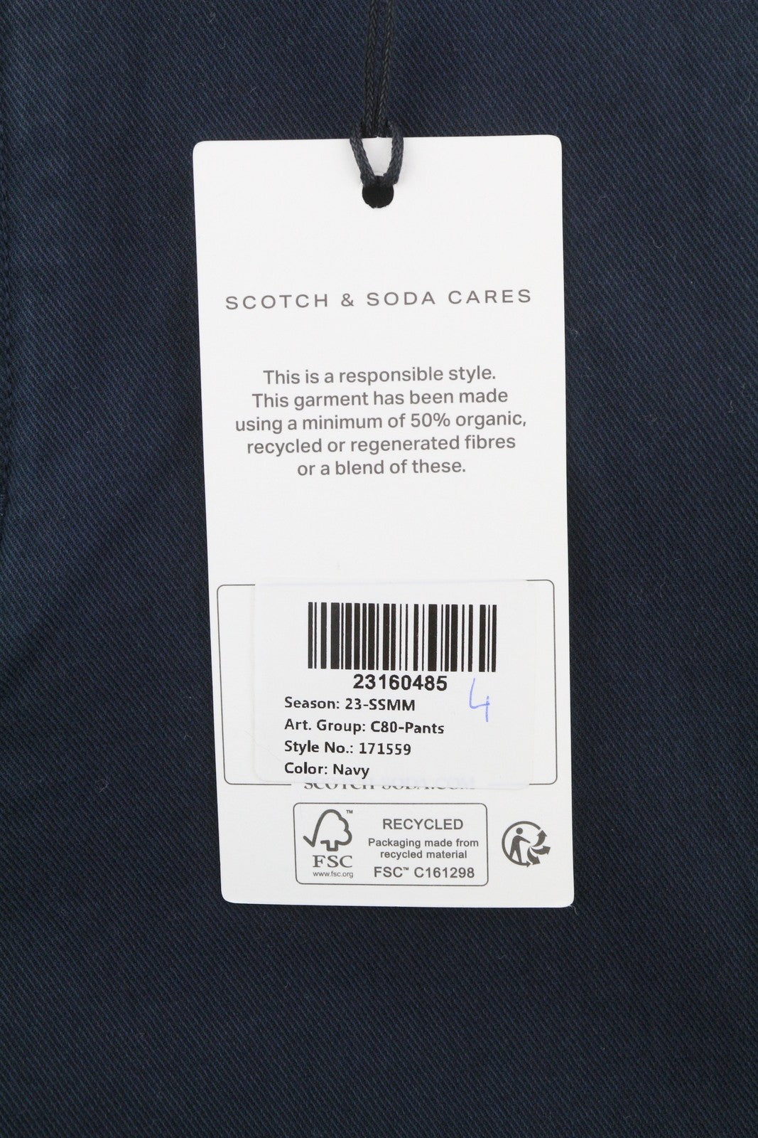 SCOTCH & SODA The Drift Men Trousers W32/L32 Dark Blue Regular Tapered Stretch