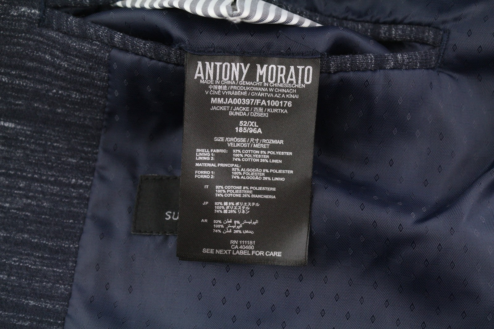 ANTONY MORATO Men Blazer XL Blue Super Slim Half Lined Notch Button