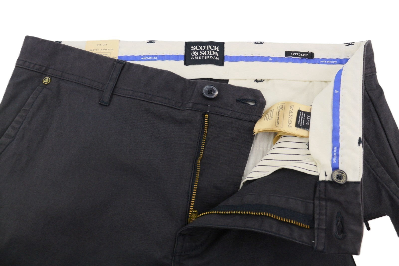 SCOTCH & SODA Stuart Men Trousers W32/L32 Grey Regular Slim Fit Zip Fly