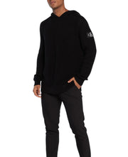 CALVIN KLEIN Men Jumper M Black Waffle Knit Hooded Pullover RRP139