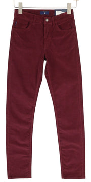 GANT Straight Cord Women Trousers W26/34 Burgundy Slim Zip Pockets Casual