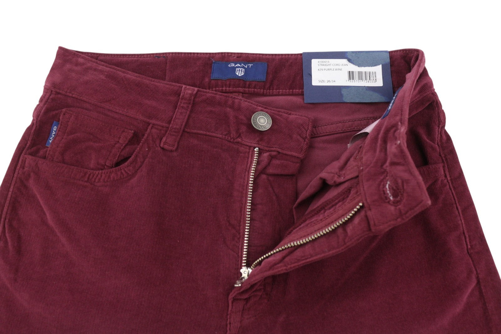 GANT Straight Cord Women Trousers W26/34 Burgundy Slim Zip Pockets Casual