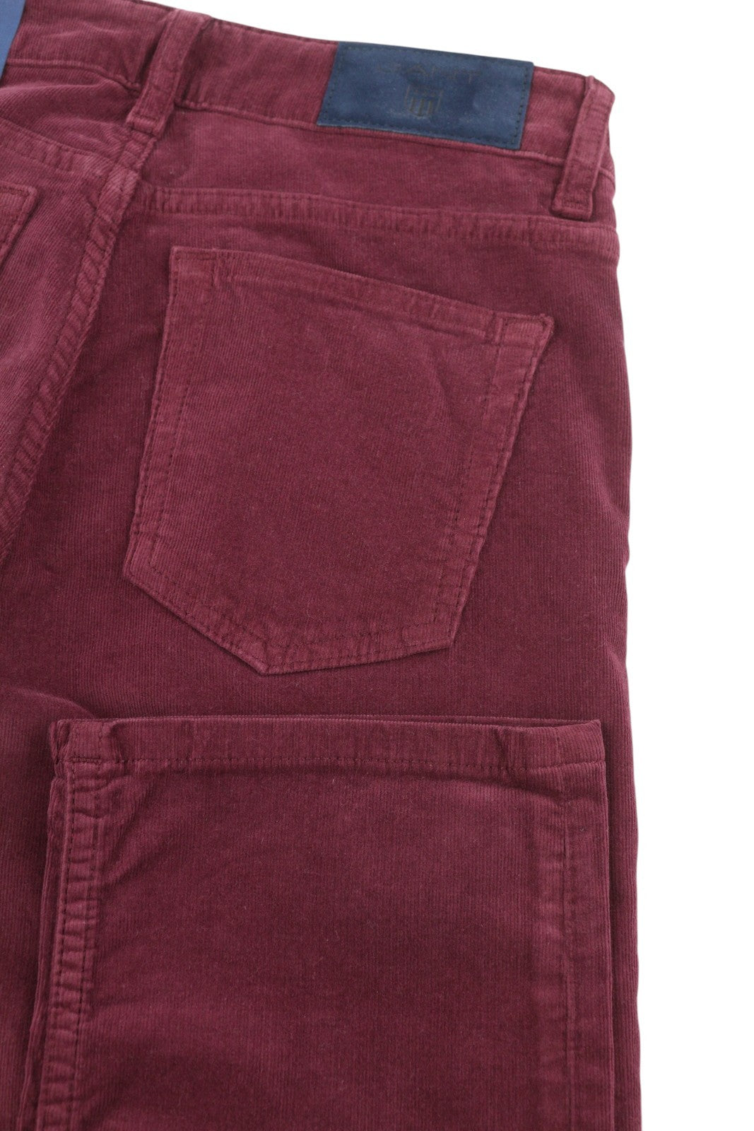 GANT Straight Cord Women Trousers W26/34 Burgundy Slim Zip Pockets Casual