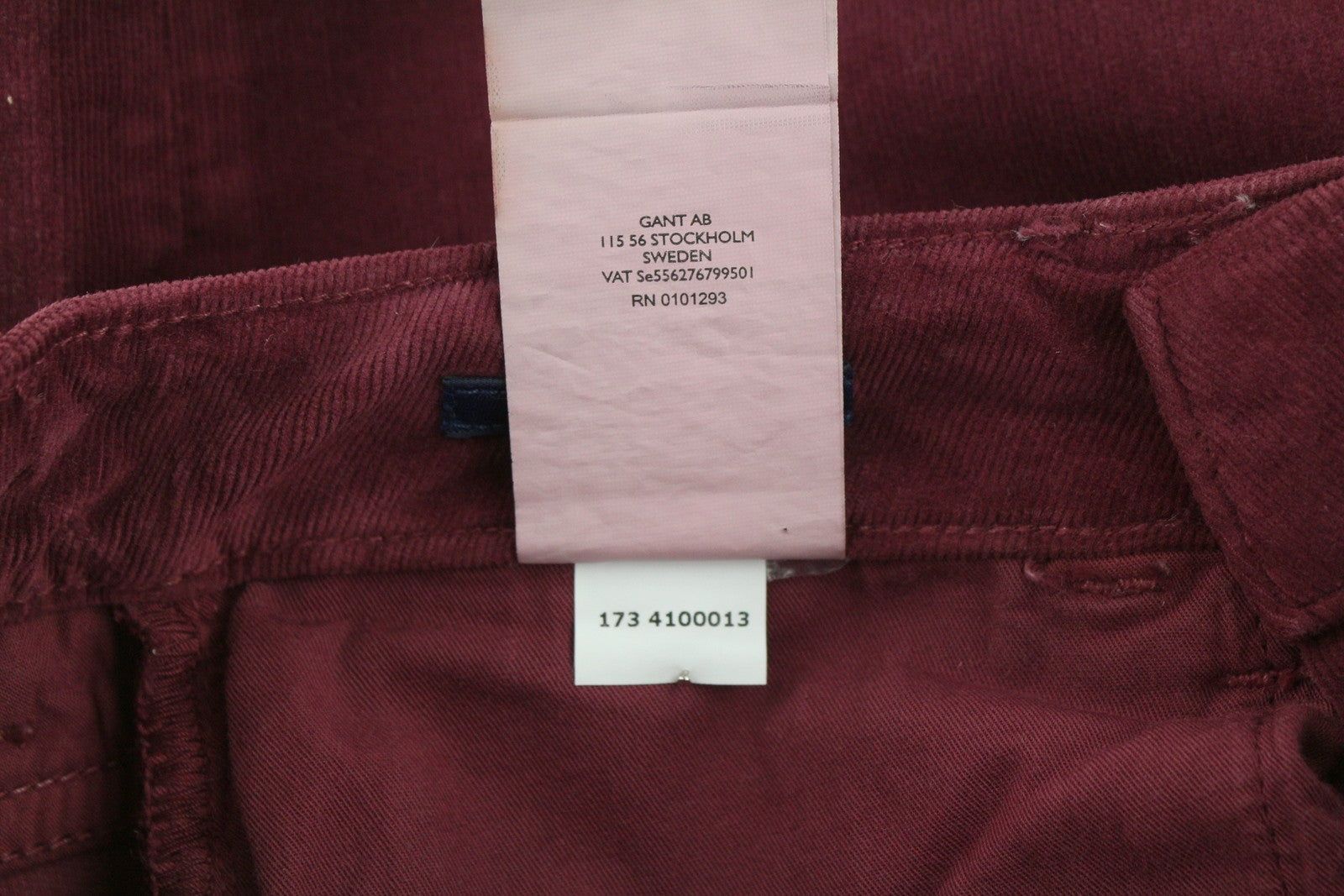 GANT Straight Cord Women Trousers W26/34 Burgundy Slim Zip Pockets Casual