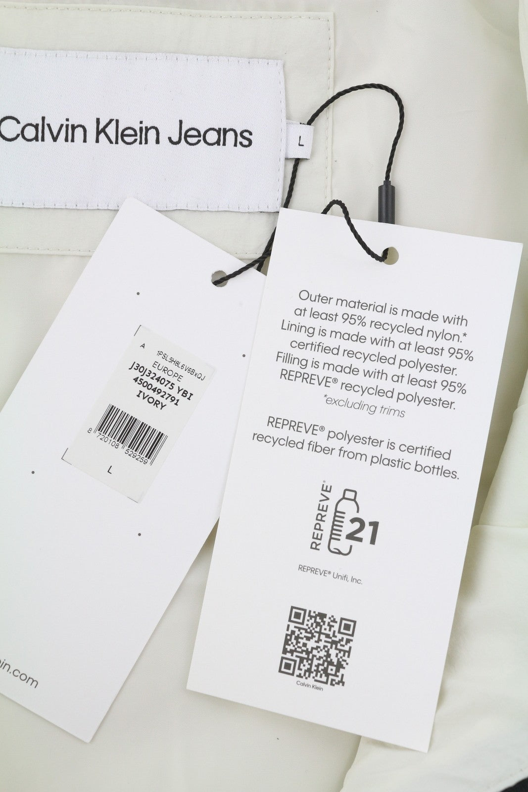 CALVIN KLEIN Men Waistcoat L White Quilted Padded Zip RRP179