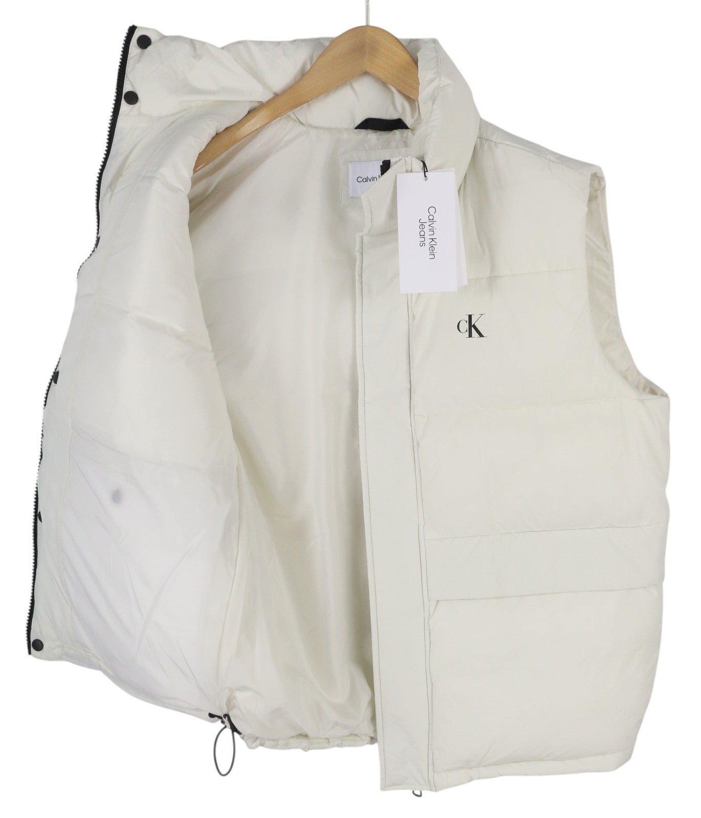 CALVIN KLEIN Men Waistcoat L White Quilted Padded Zip RRP179