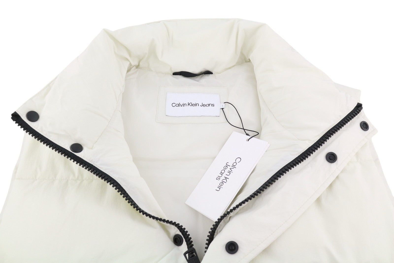 CALVIN KLEIN Men Waistcoat L White Quilted Padded Zip RRP179