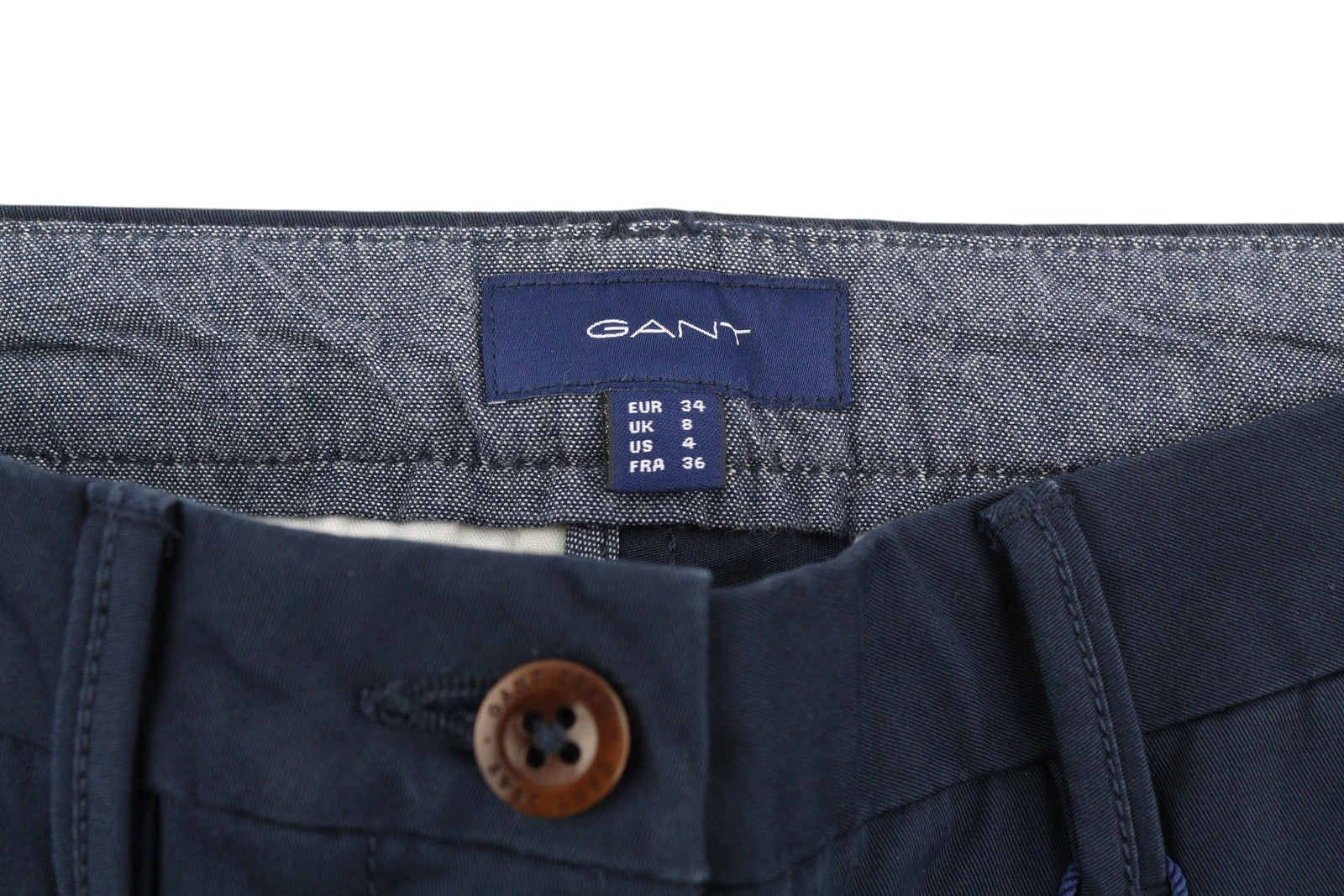 GANT Slim Classic Chino Women Trousers EU34 Dark Blue Zip Fly Casual