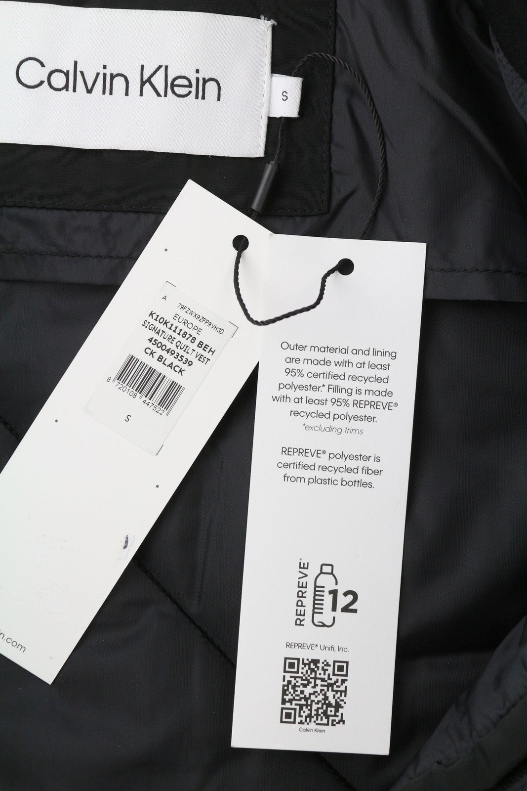 CALVIN KLEIN Signature Quilt Men Waistcoat S Black Bomber Vest RRP279