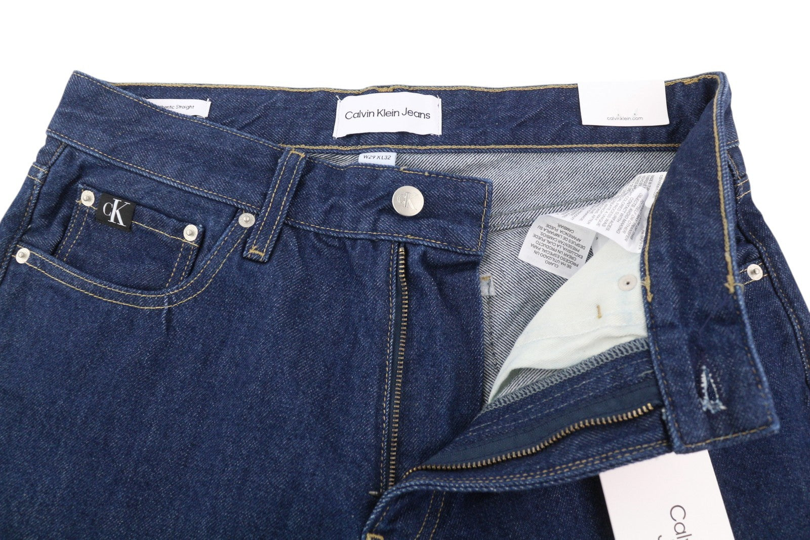 CALVIN KLEIN Authentic Straight Men Jeans W29/L32 Dark Blue Logo Denim