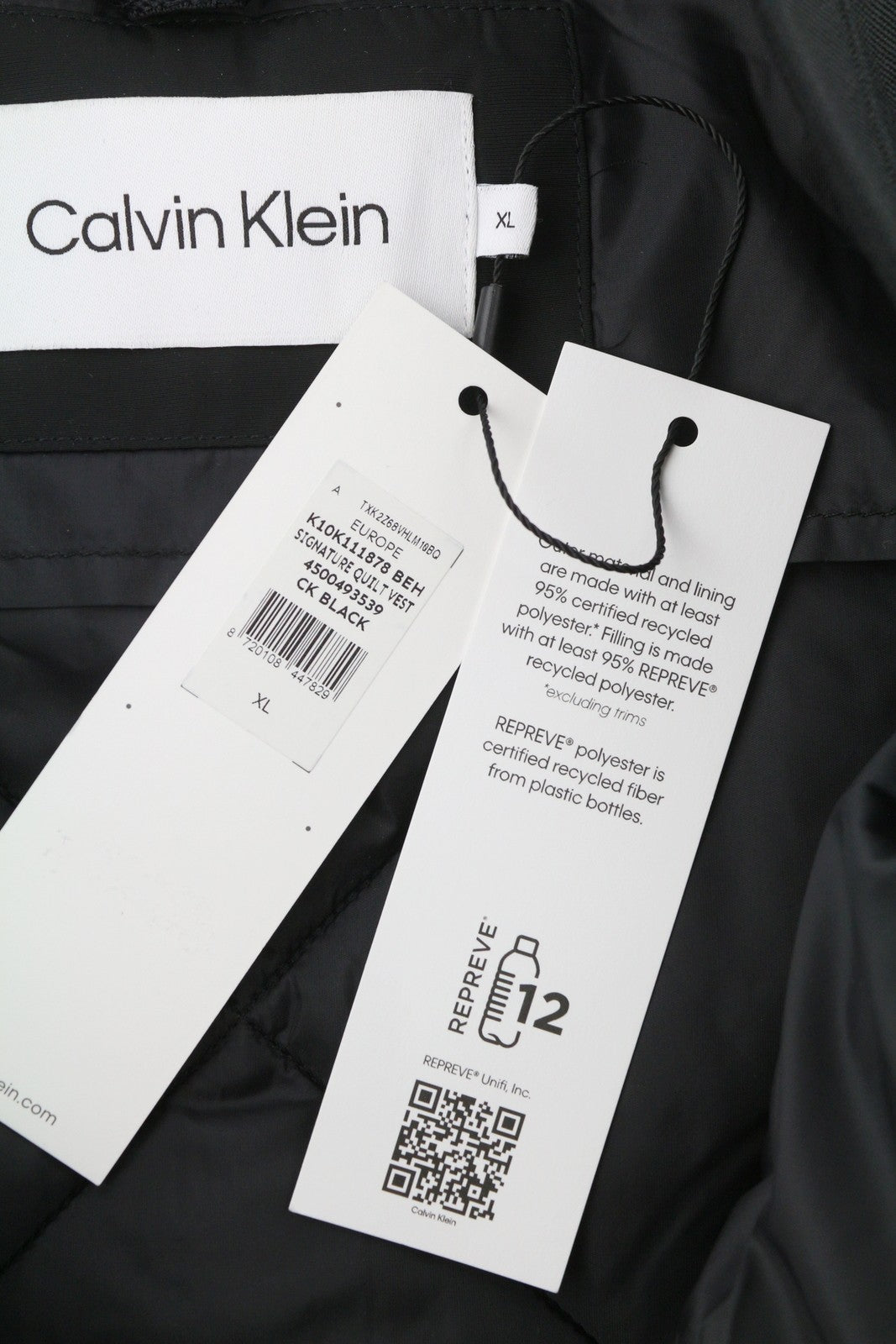 CALVIN KLEIN Signature Quilt Men Waistcoat XL Black Bomber Vest RRP279
