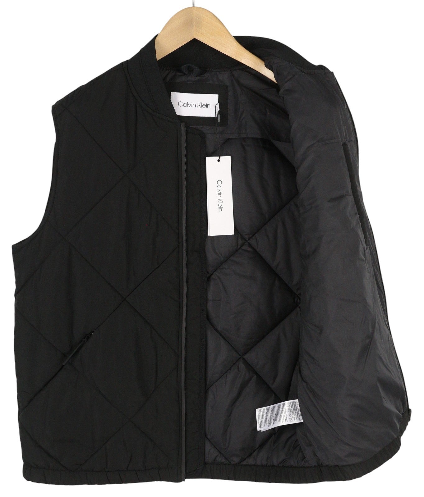 CALVIN KLEIN Signature Quilt Men Waistcoat XL Black Bomber Vest RRP279