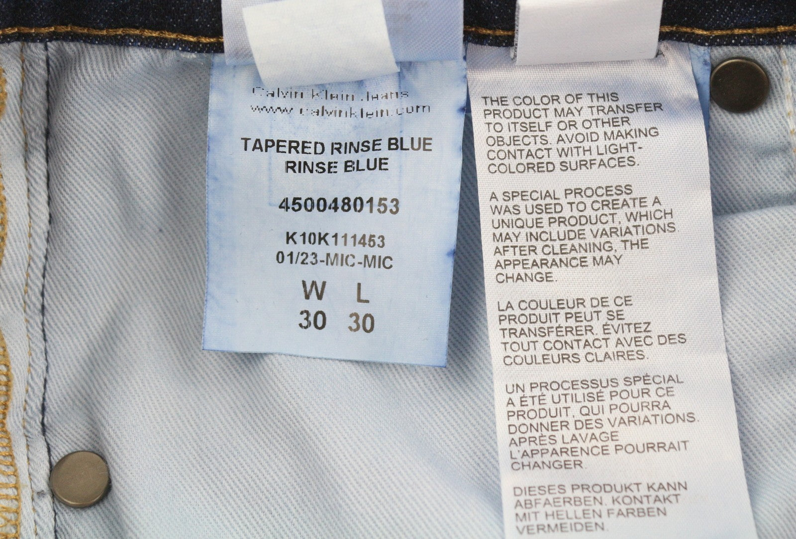 CALVIN KLEIN Tapered Rinse Blue Men Jeans W30/L30 Dark Blue Logo Denim