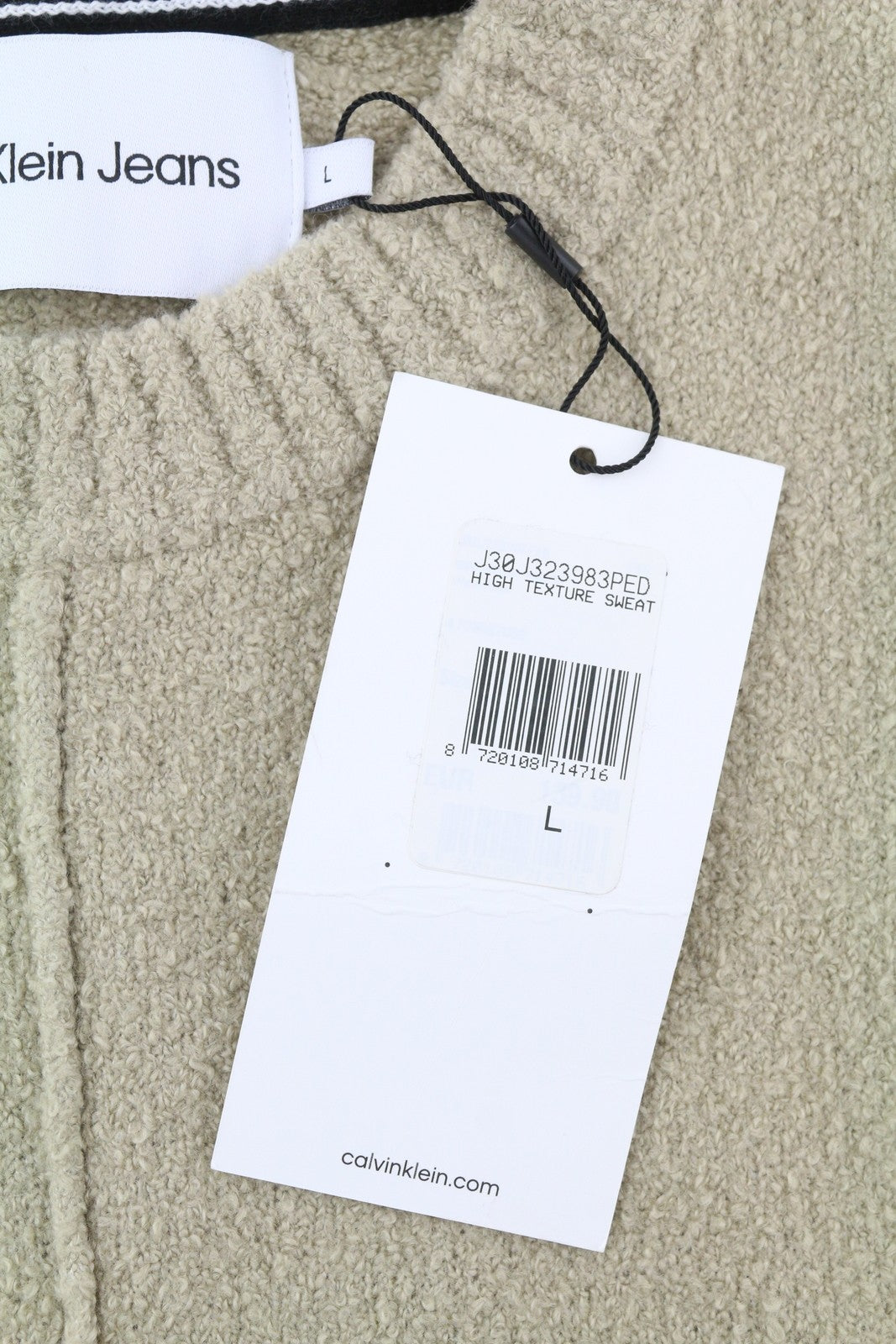 CALVIN KLEIN High Texture Men Jumper L Beige Patch Logo RRP139