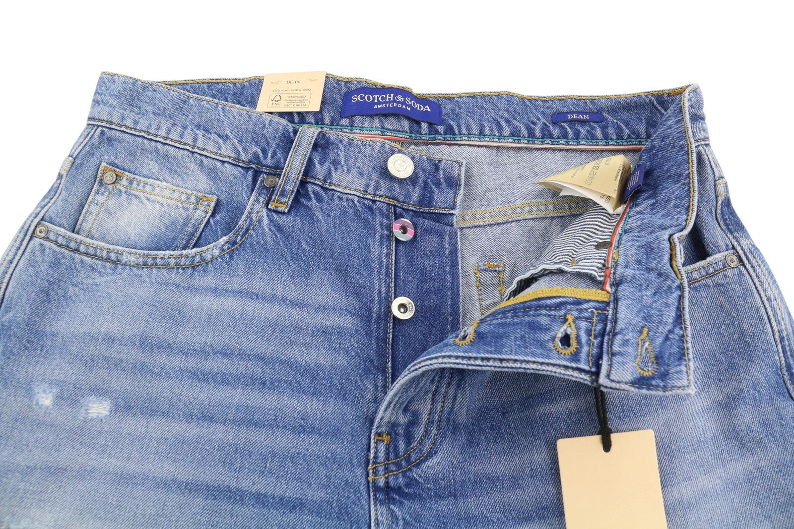 SCOTCH & SODA Dean Men Shorts W32 Denim Blue Faded Distress Loose Tapered Fit