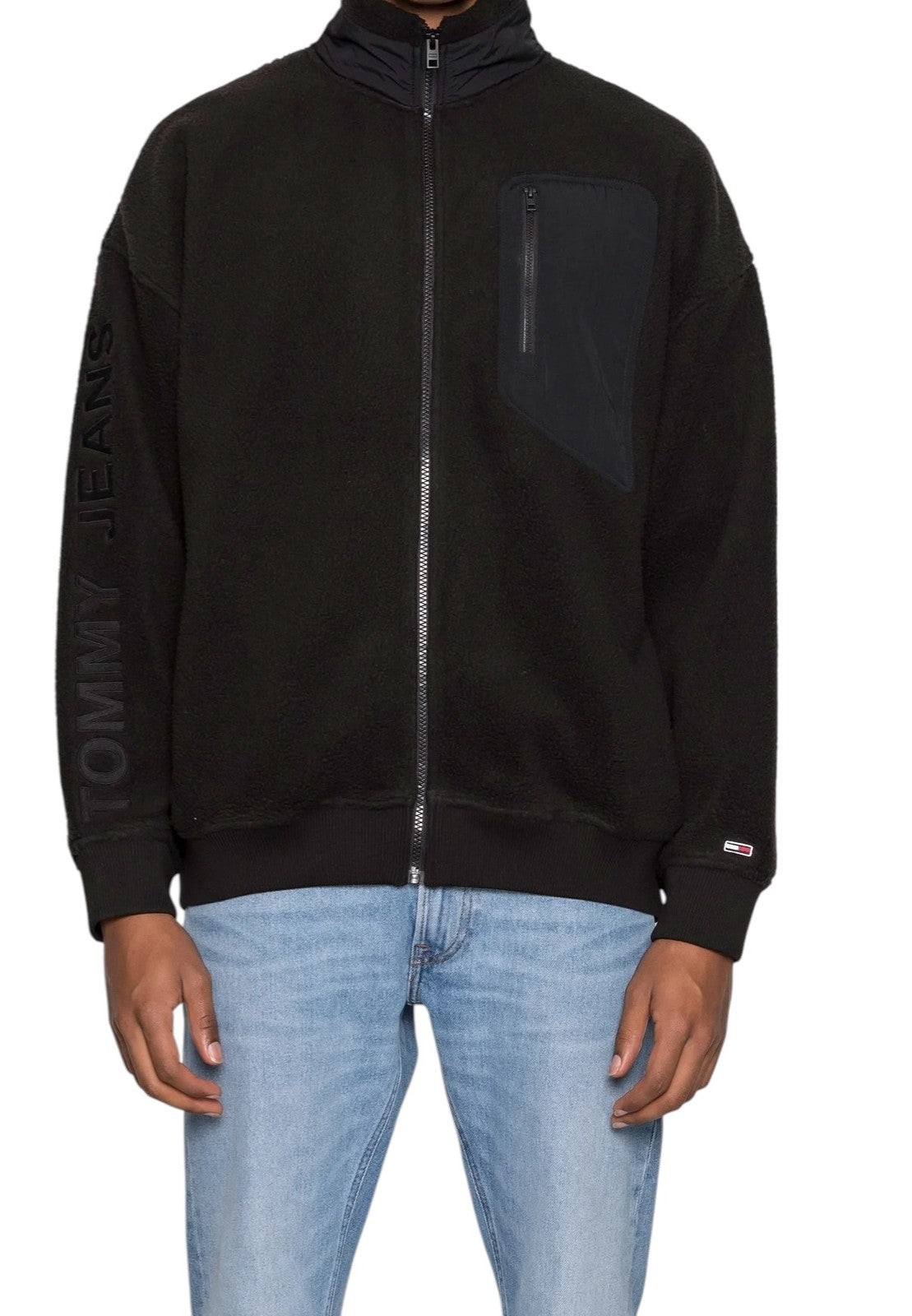 TOMMY HILFIGER Tjm Polar Zip Men Sweatshirt L Black Fleece Oversized