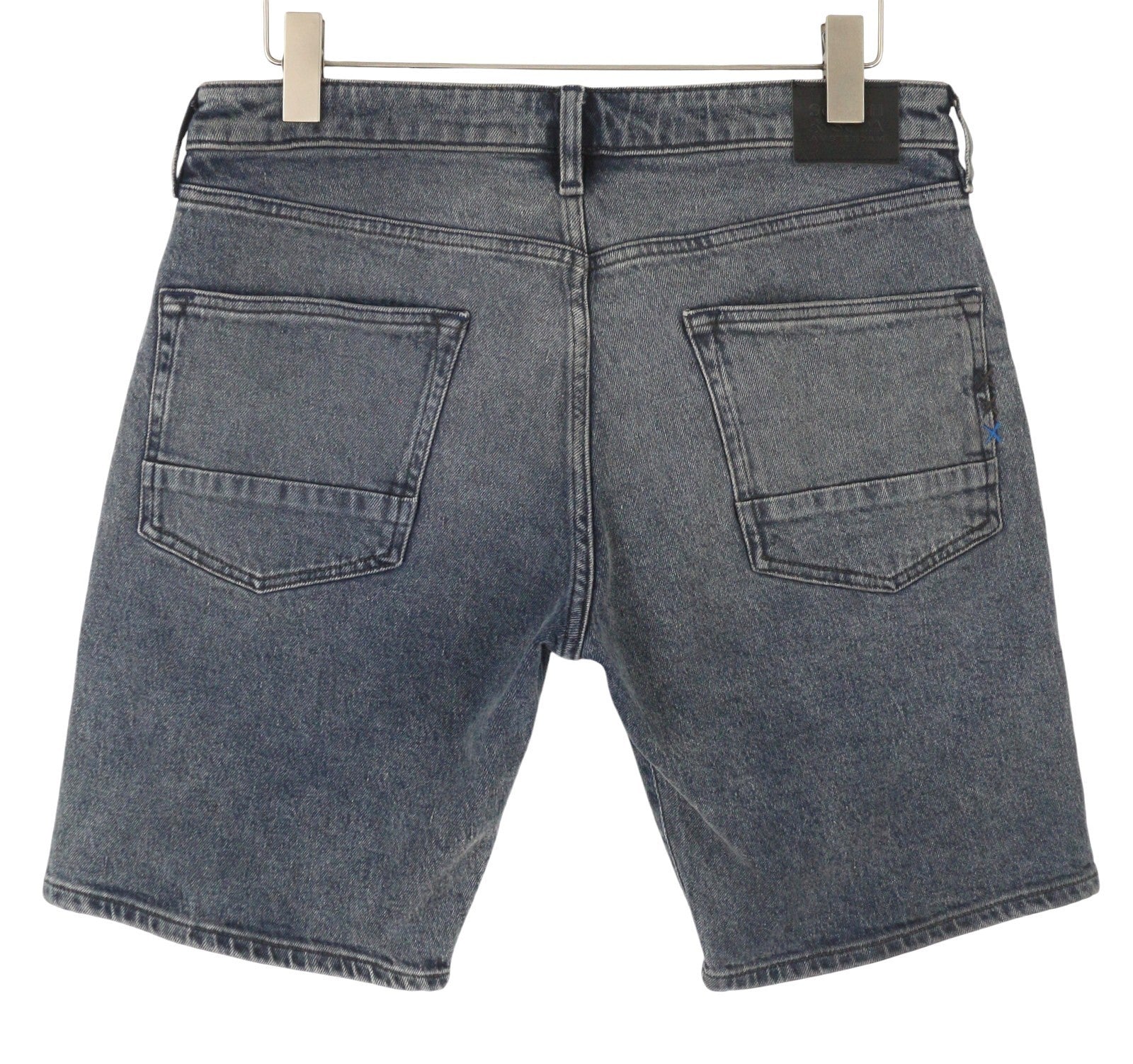 SCOTCH & SODA Ralston Men Shorts W32 Blue Denim Whiskers Faded Stretch Button