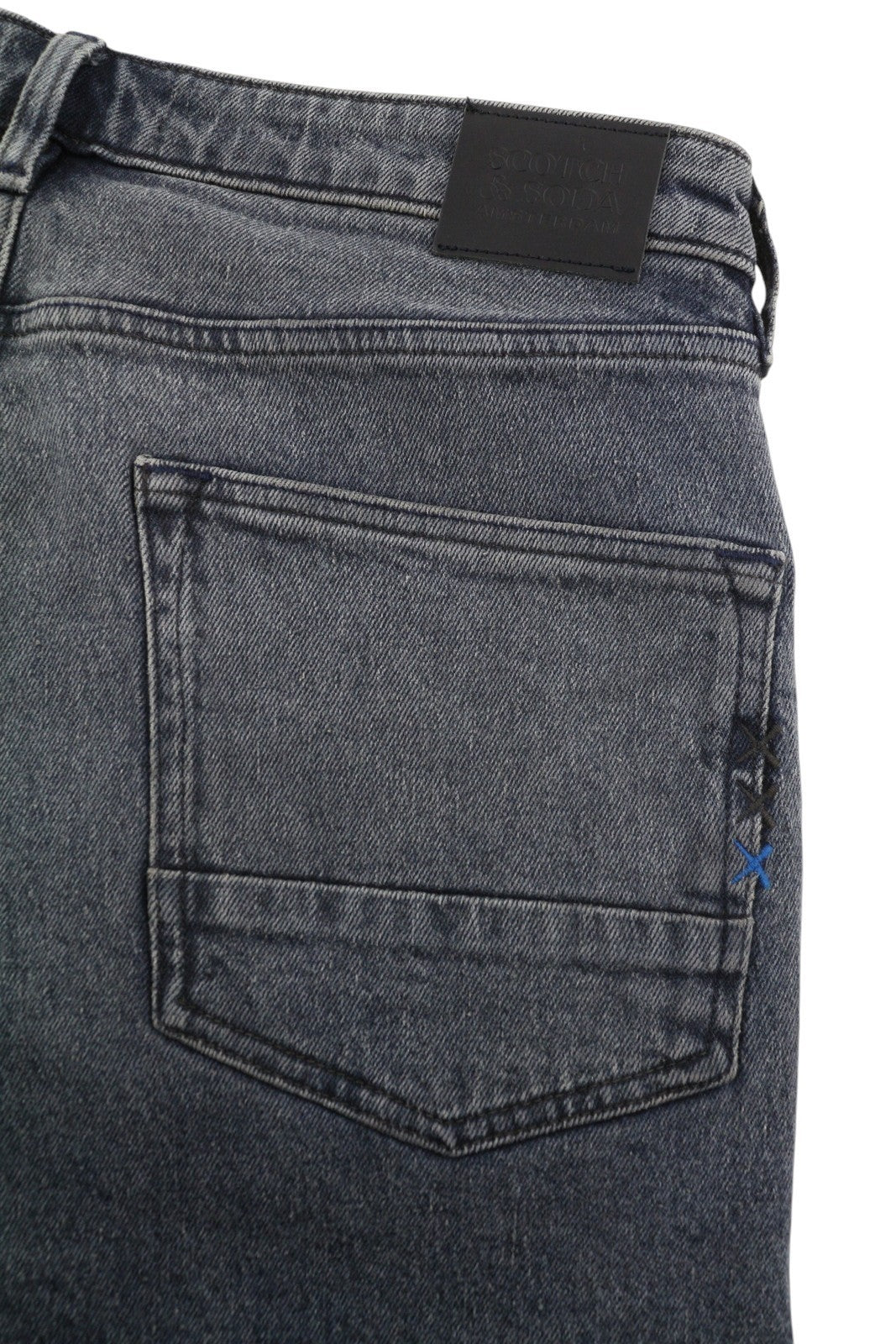 SCOTCH & SODA Ralston Men Shorts W32 Blue Denim Whiskers Faded Stretch Button