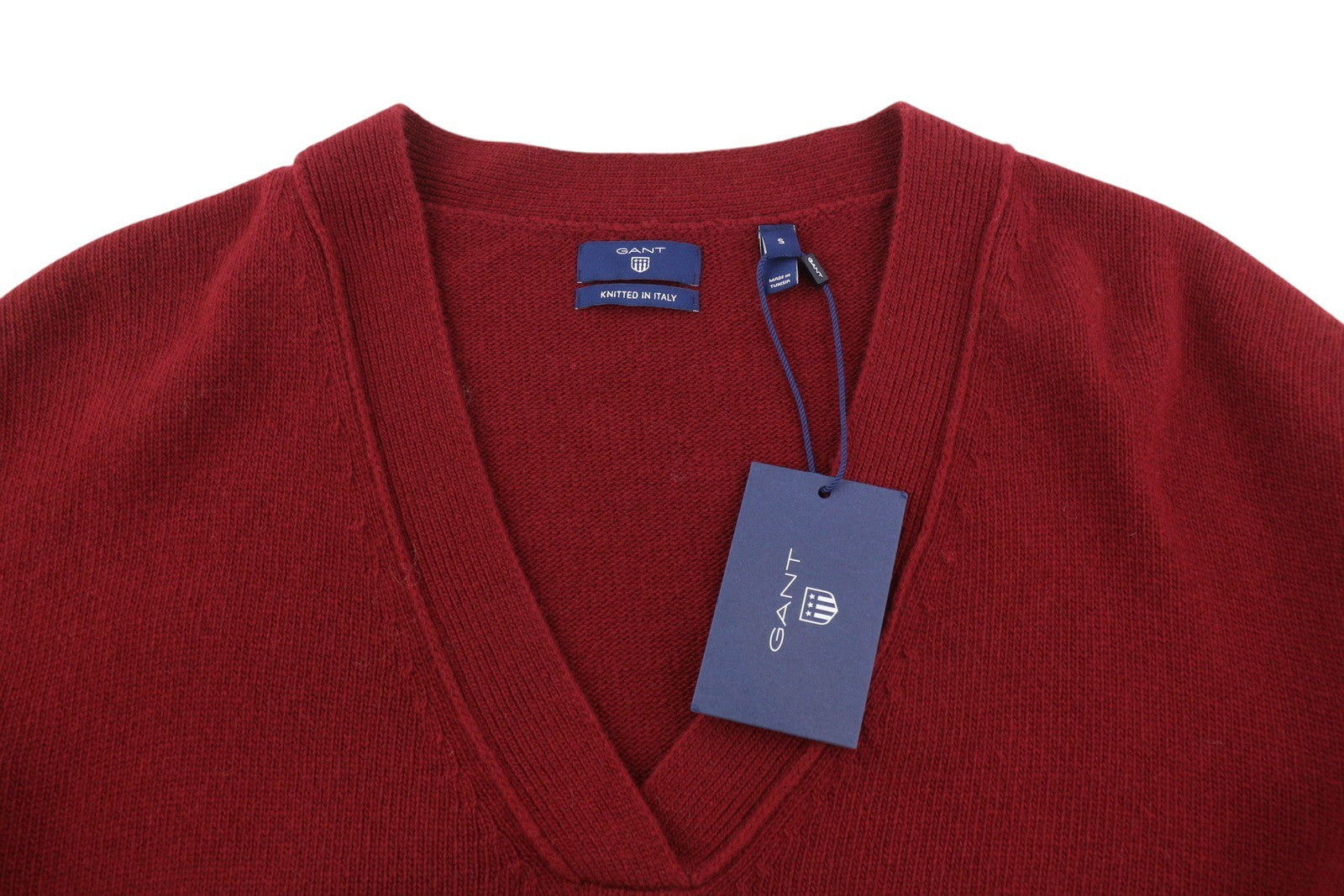 GANT Lambswool Cashmere V-Neck Women Jumper S Burgundy Knit Pullover