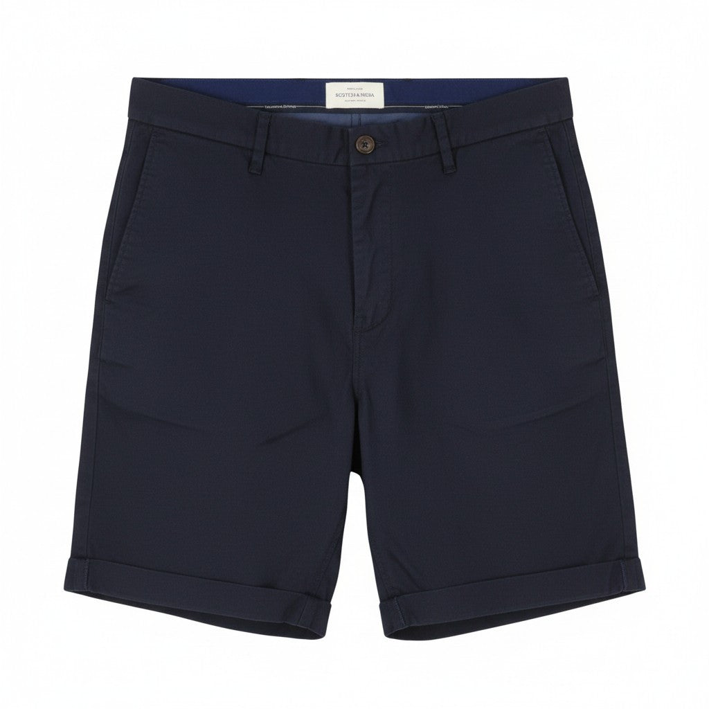 SCOTCH & SODA Men Shorts W34 Dark Blue Zip Fly Turn-Up Chino