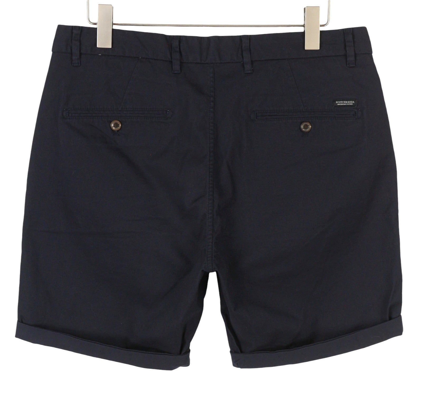 SCOTCH & SODA Men Shorts W34 Dark Blue Zip Fly Turn-Up Chino