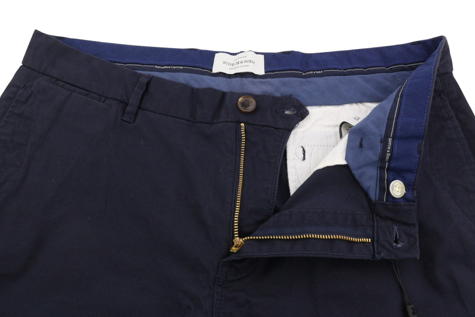 SCOTCH & SODA Men Shorts W34 Dark Blue Zip Fly Turn-Up Chino