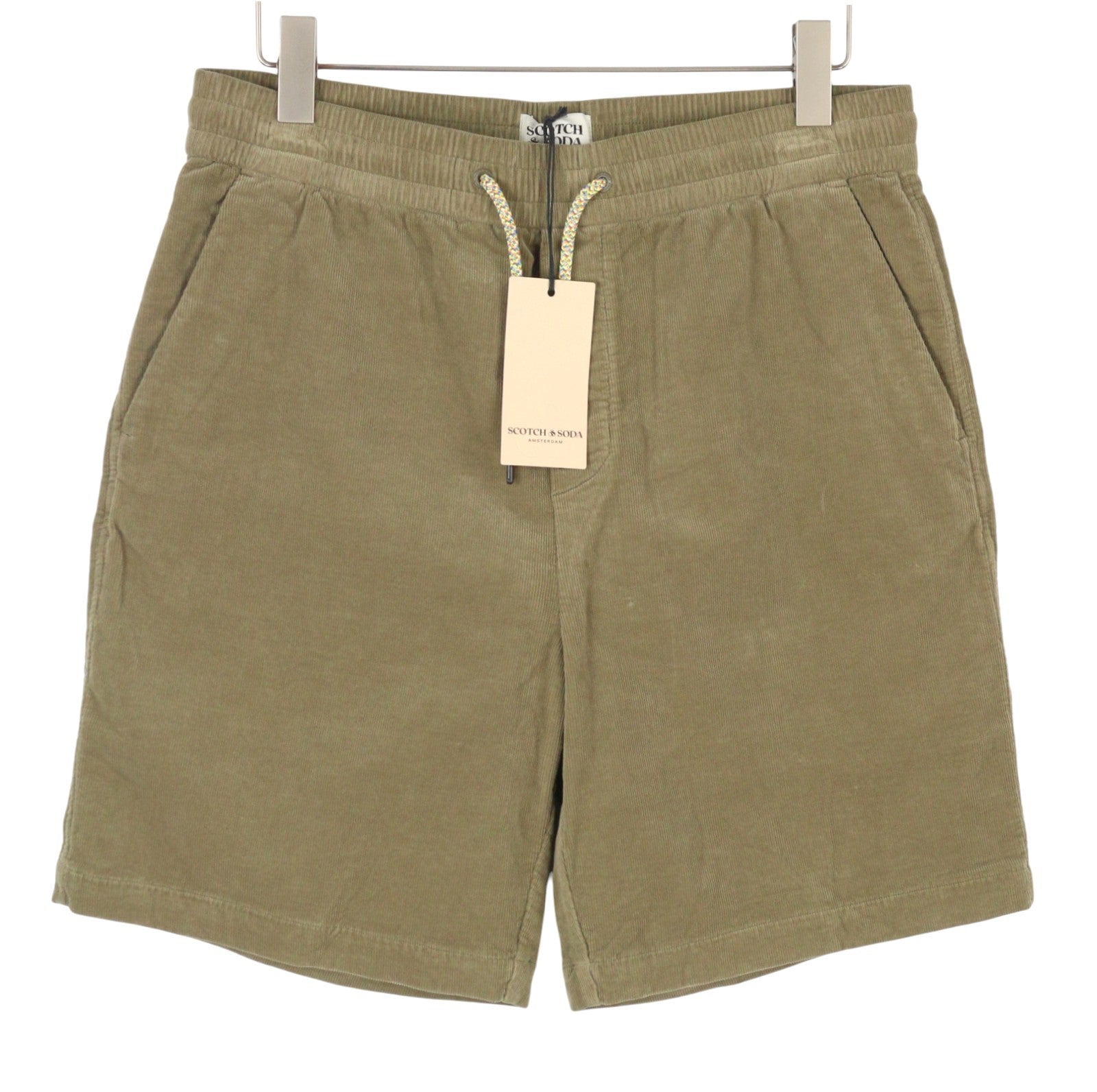 SCOTCH & SODA Men Shorts W33 Khaki Brown Corduroy Drawstring Waist