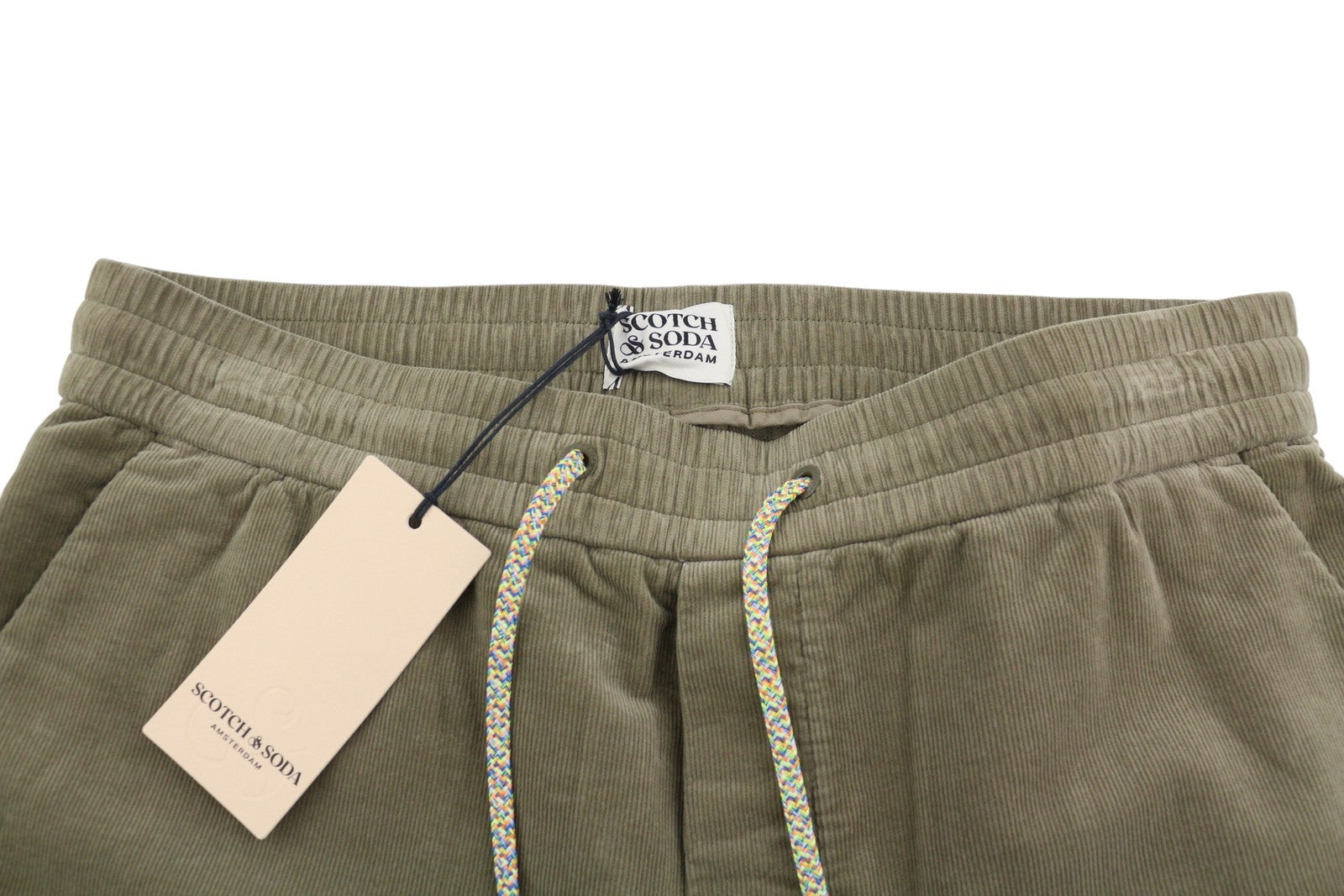SCOTCH & SODA Men Shorts W33 Khaki Brown Corduroy Drawstring Waist