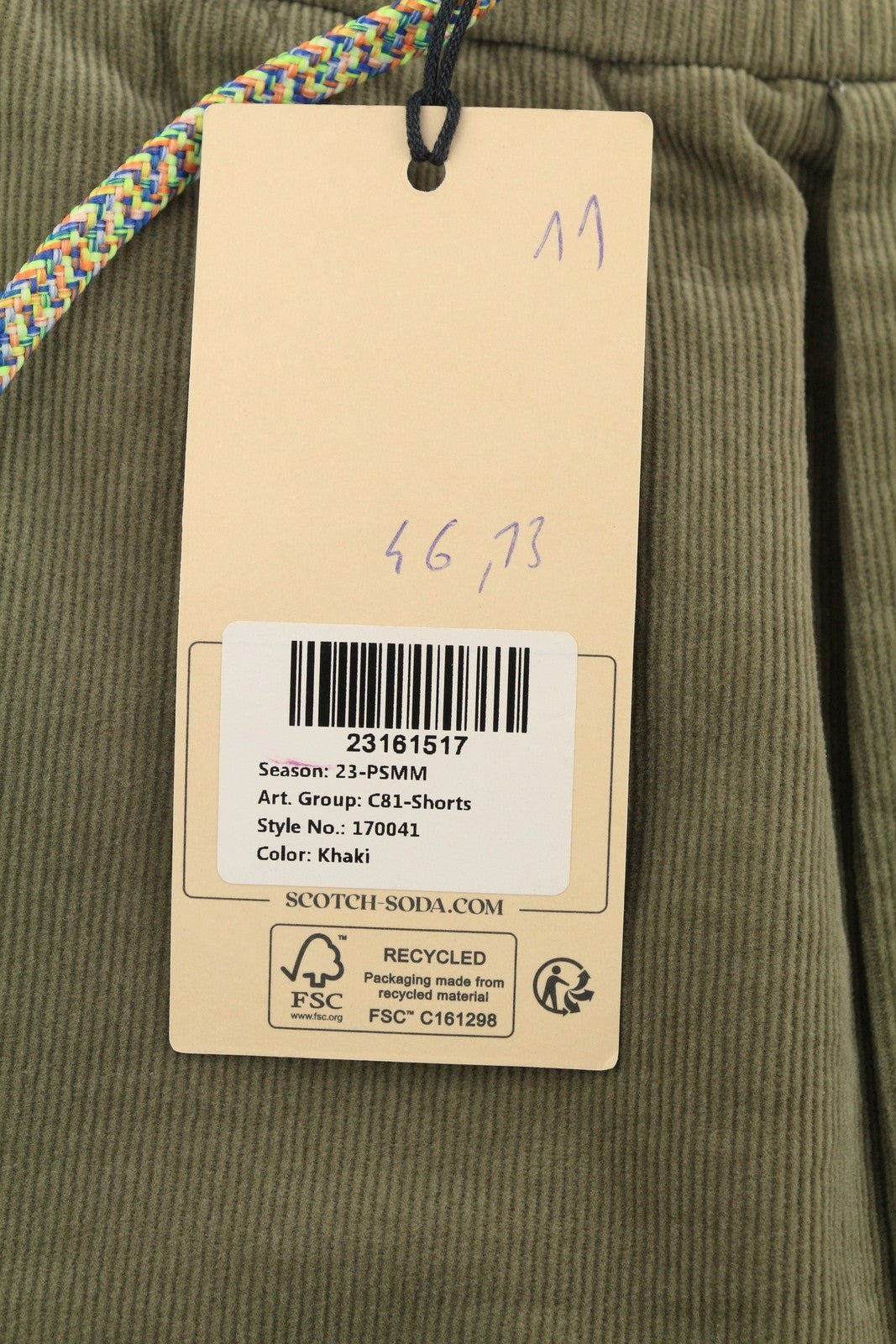 SCOTCH & SODA Men Shorts W33 Khaki Brown Corduroy Drawstring Waist