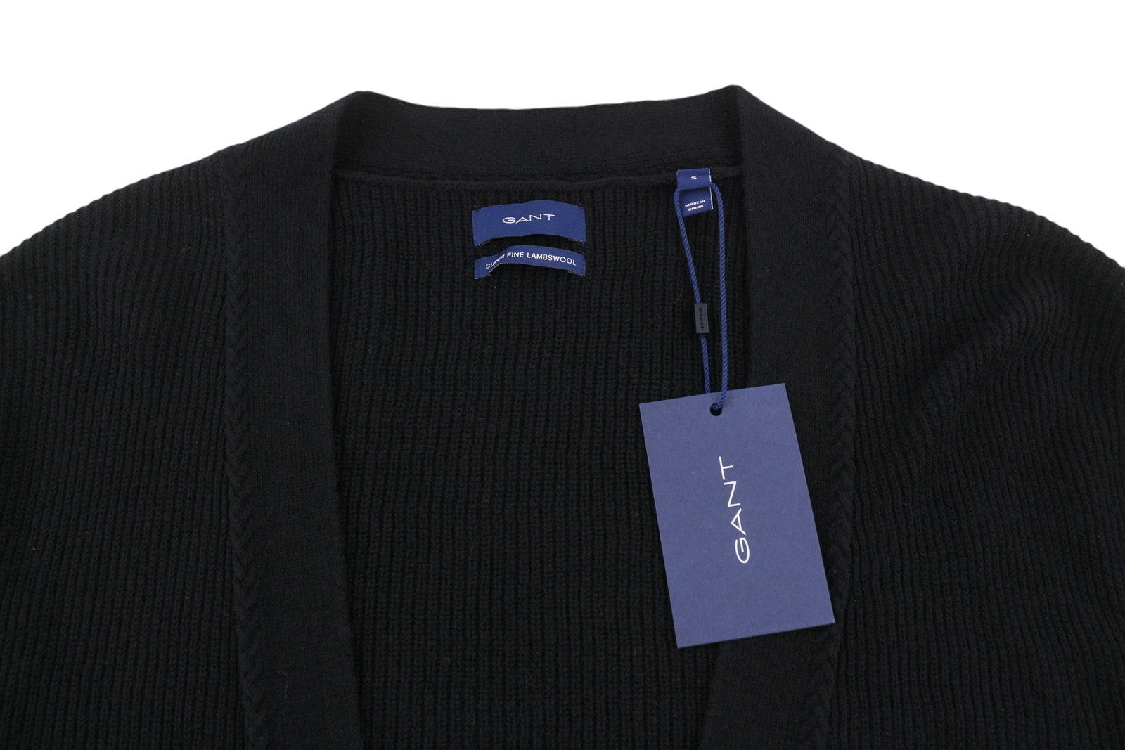GANT Ribbed Lambswool Cardigan Women Jumper S Black Knit Casual