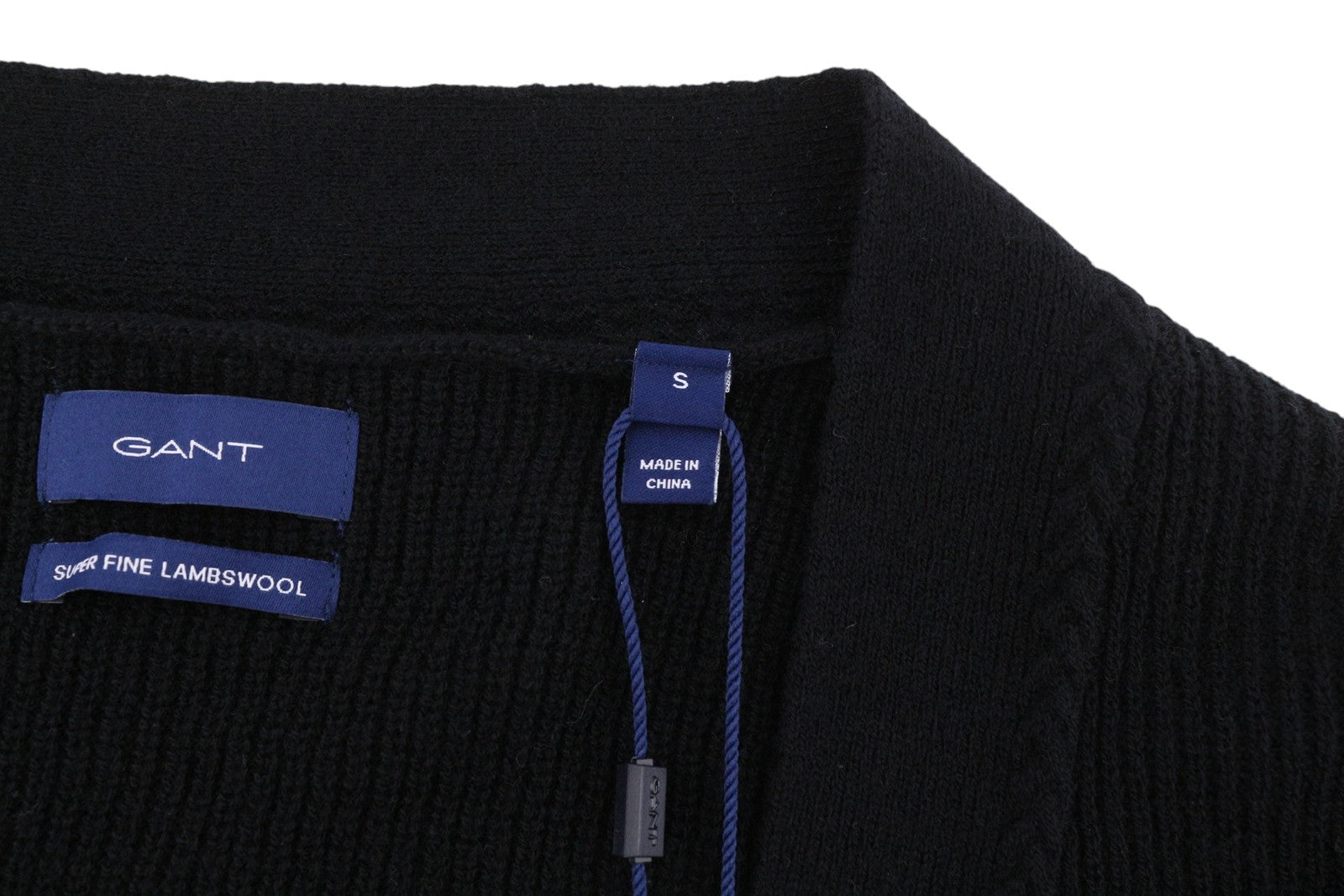 GANT Ribbed Lambswool Cardigan Women Jumper S Black Knit Casual