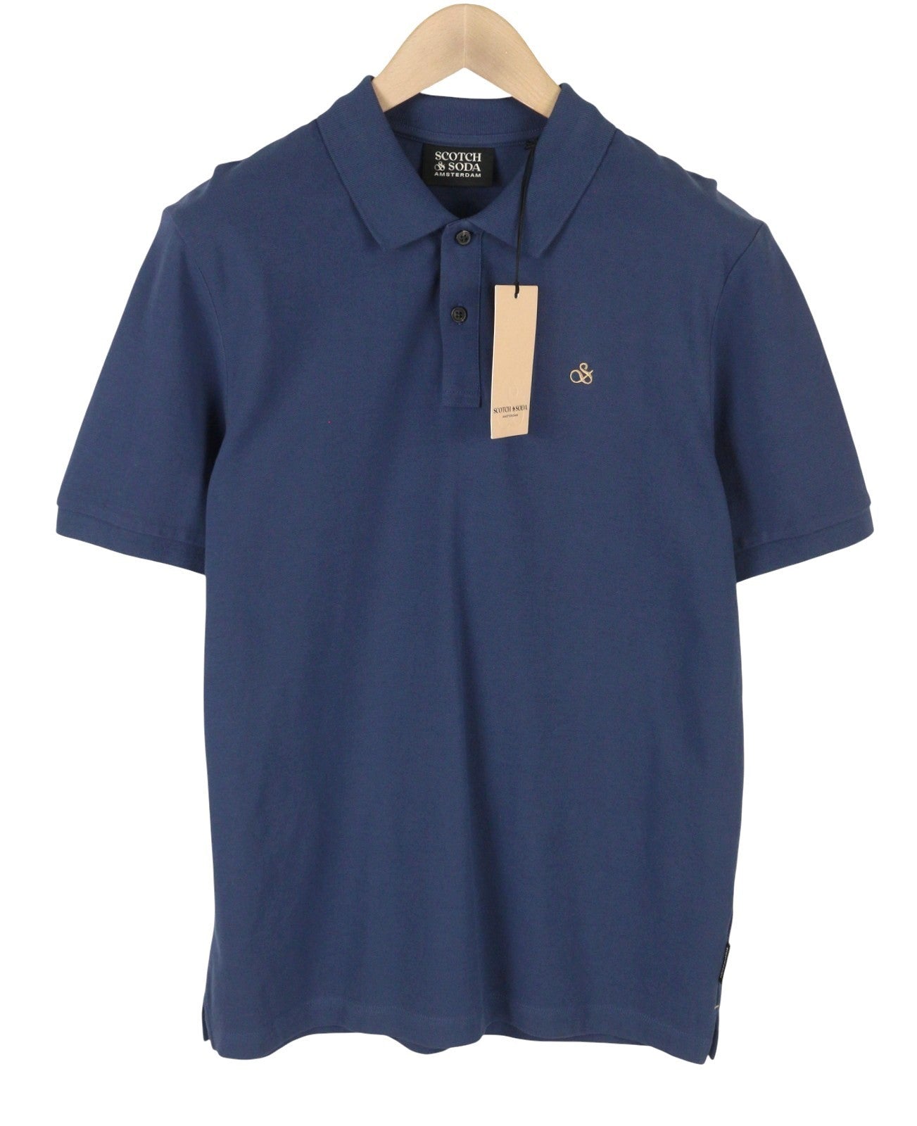 SCOTCH & SODA Men Polos M Dark Blue Half Button Embroidered Short Sleeved