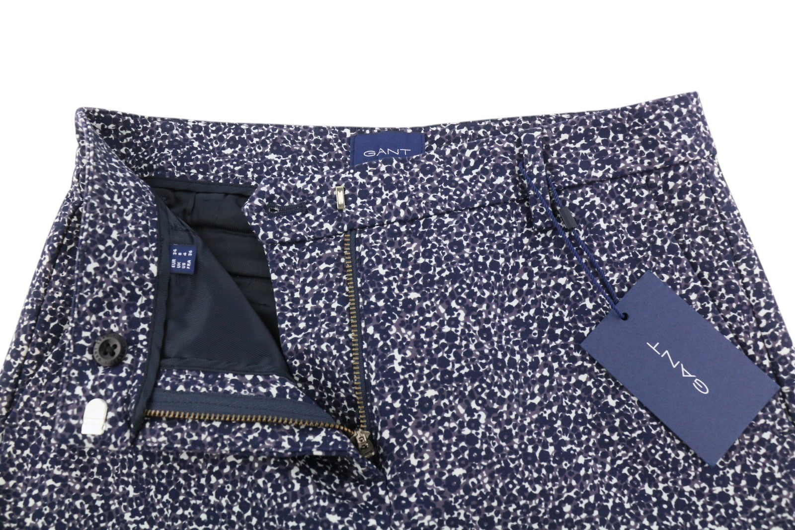 GANT Floral Camo Cropped Slack Women Trousers EU34 Blue Slim Zip Fly