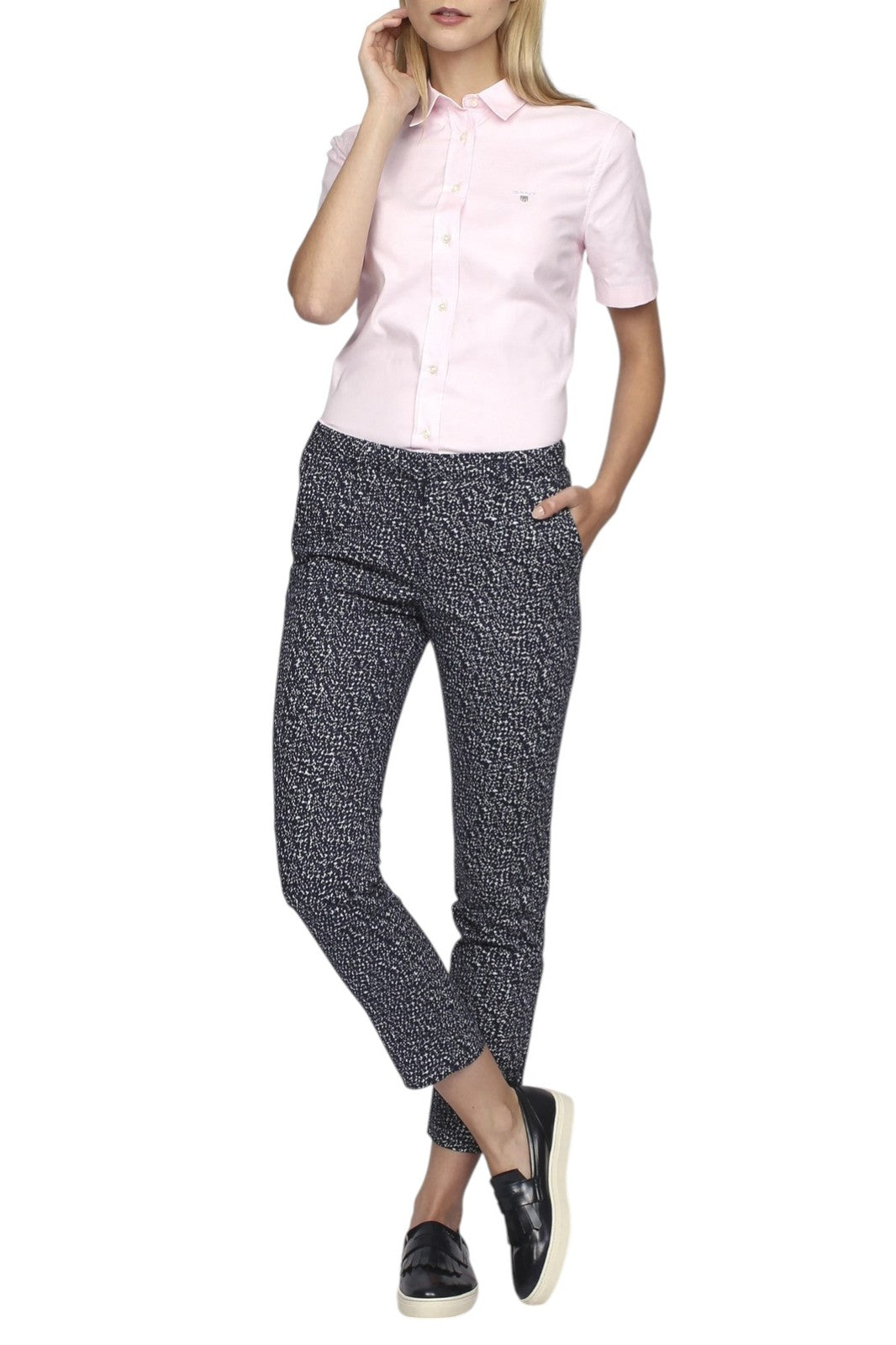 GANT Floral Camo Cropped Slack Women Trousers EU36 Blue Slim Zip Fly