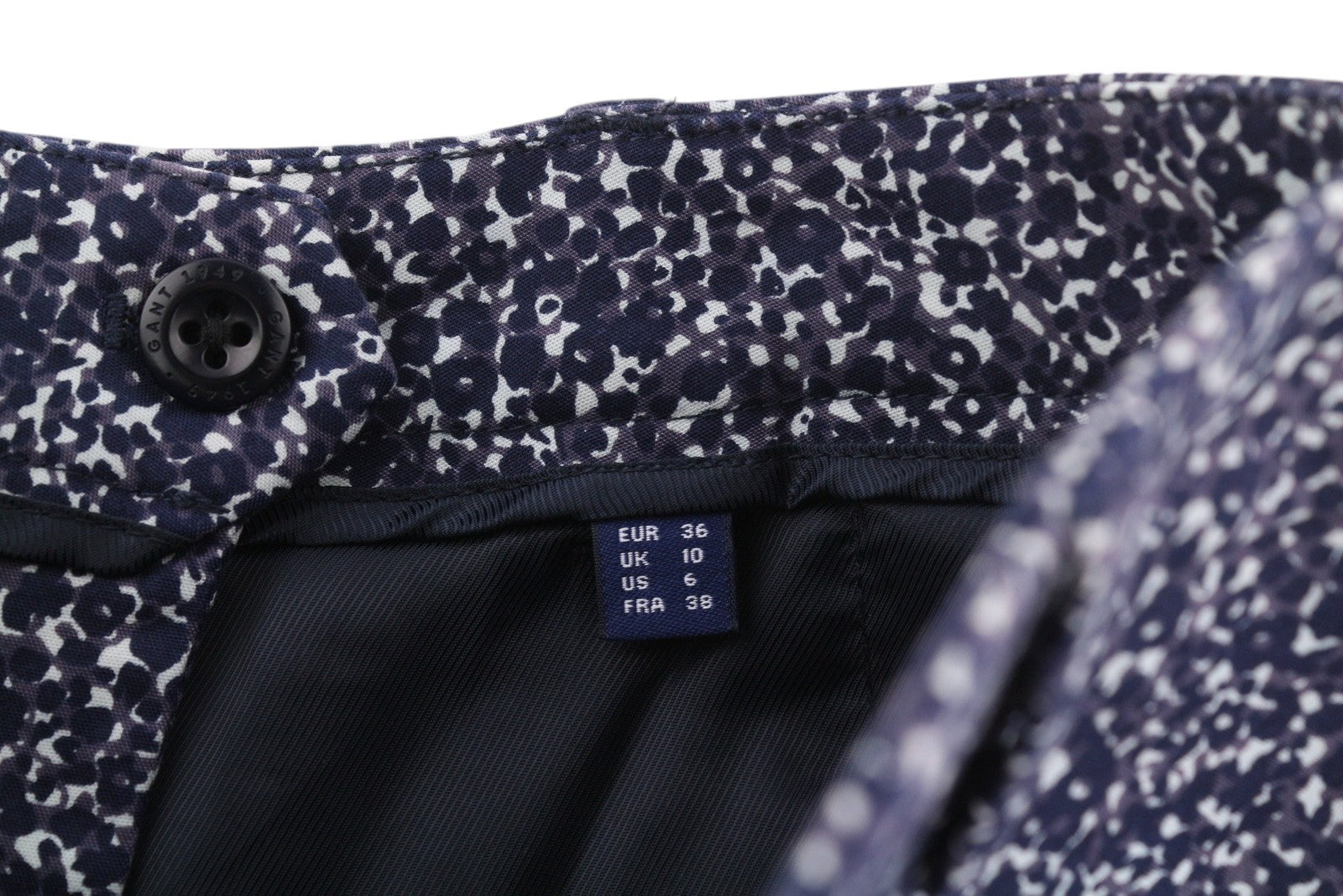 GANT Floral Camo Cropped Slack Women Trousers EU36 Blue Slim Zip Fly