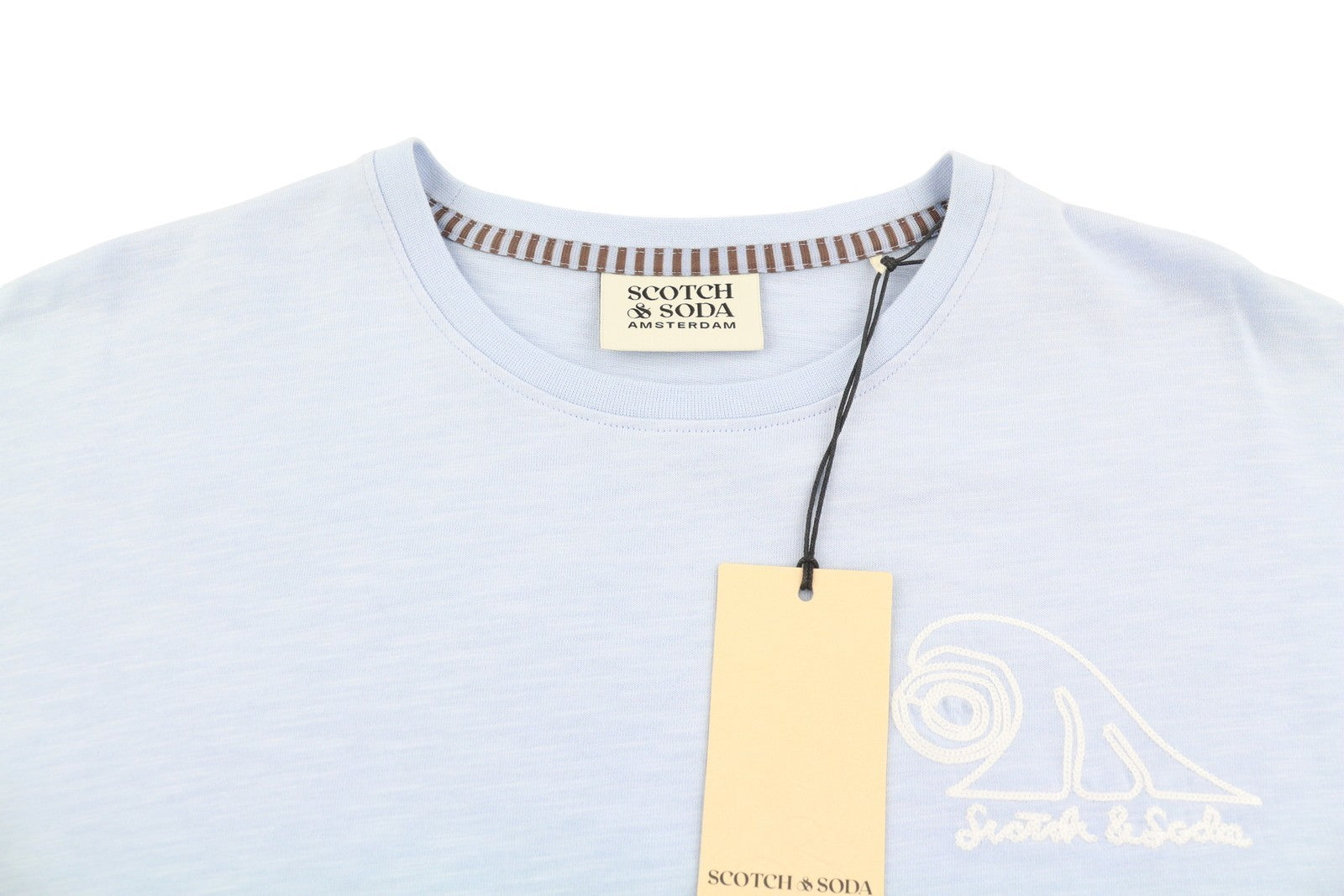 SCOTCH & SODA Men T-Shirt M Blue Melange Cotton Embroidered Tricot Short Sleeve