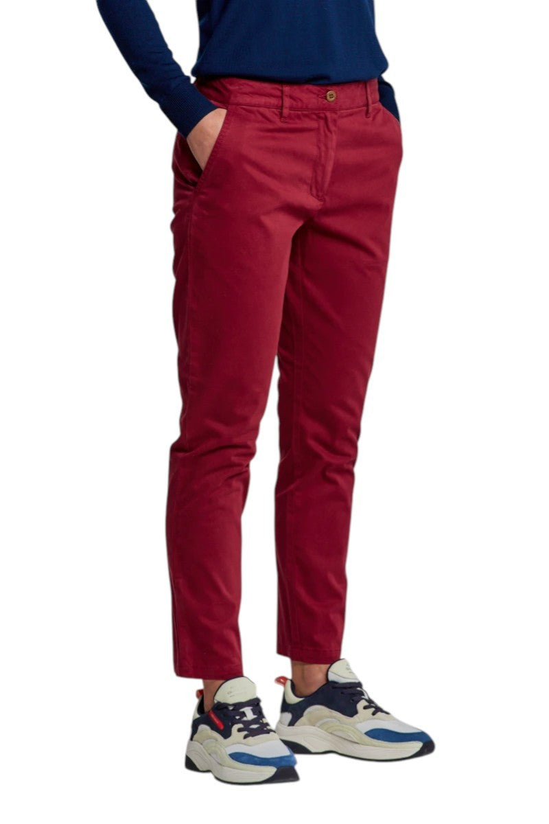 GANT Fryda Women Trousers EU34 Red Slim Mid Rise Zip Ankle Logo