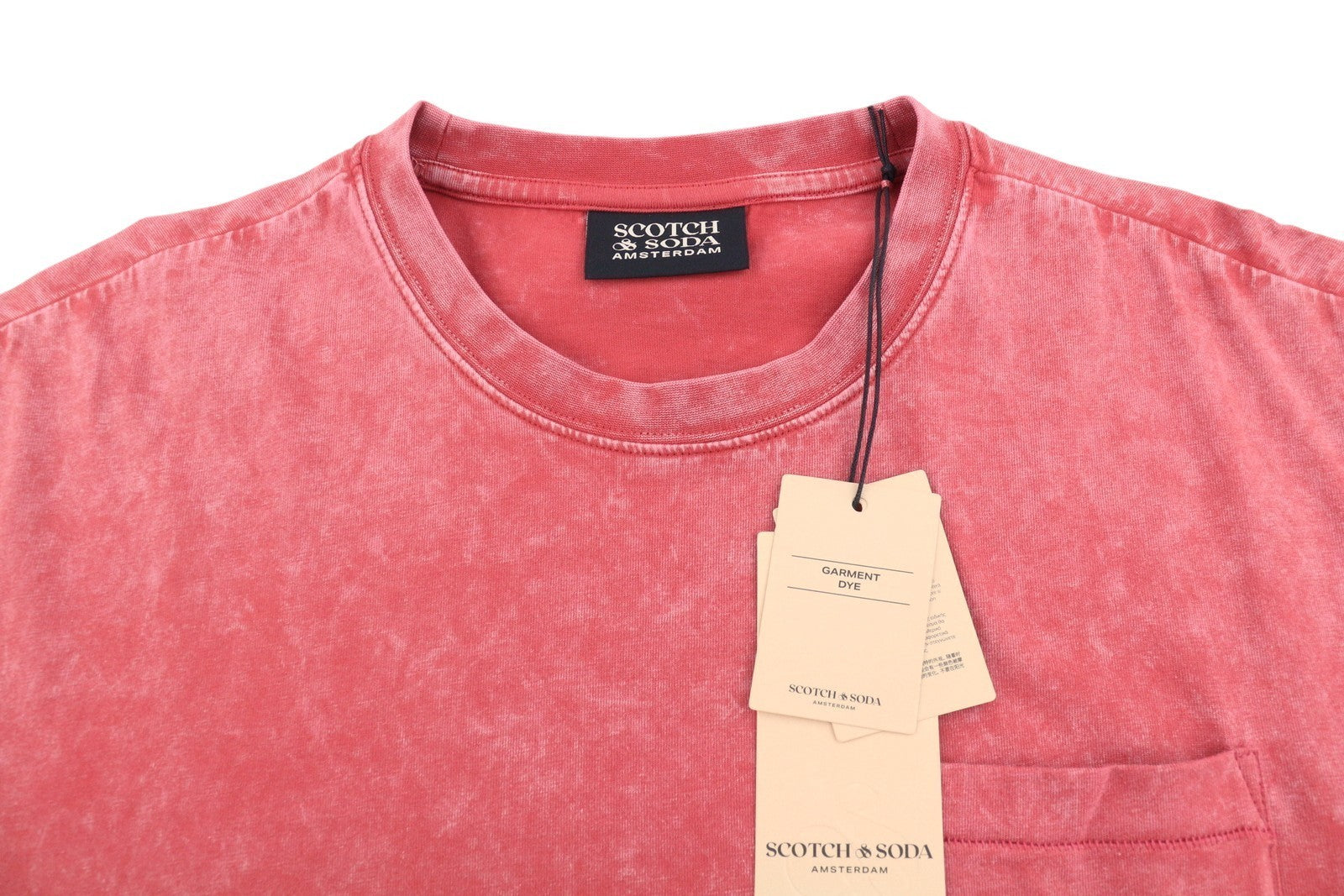 SCOTCH & SODA Men T-Shirt M Red Garment Dye Cotton Patch Pocket Short Sleeve