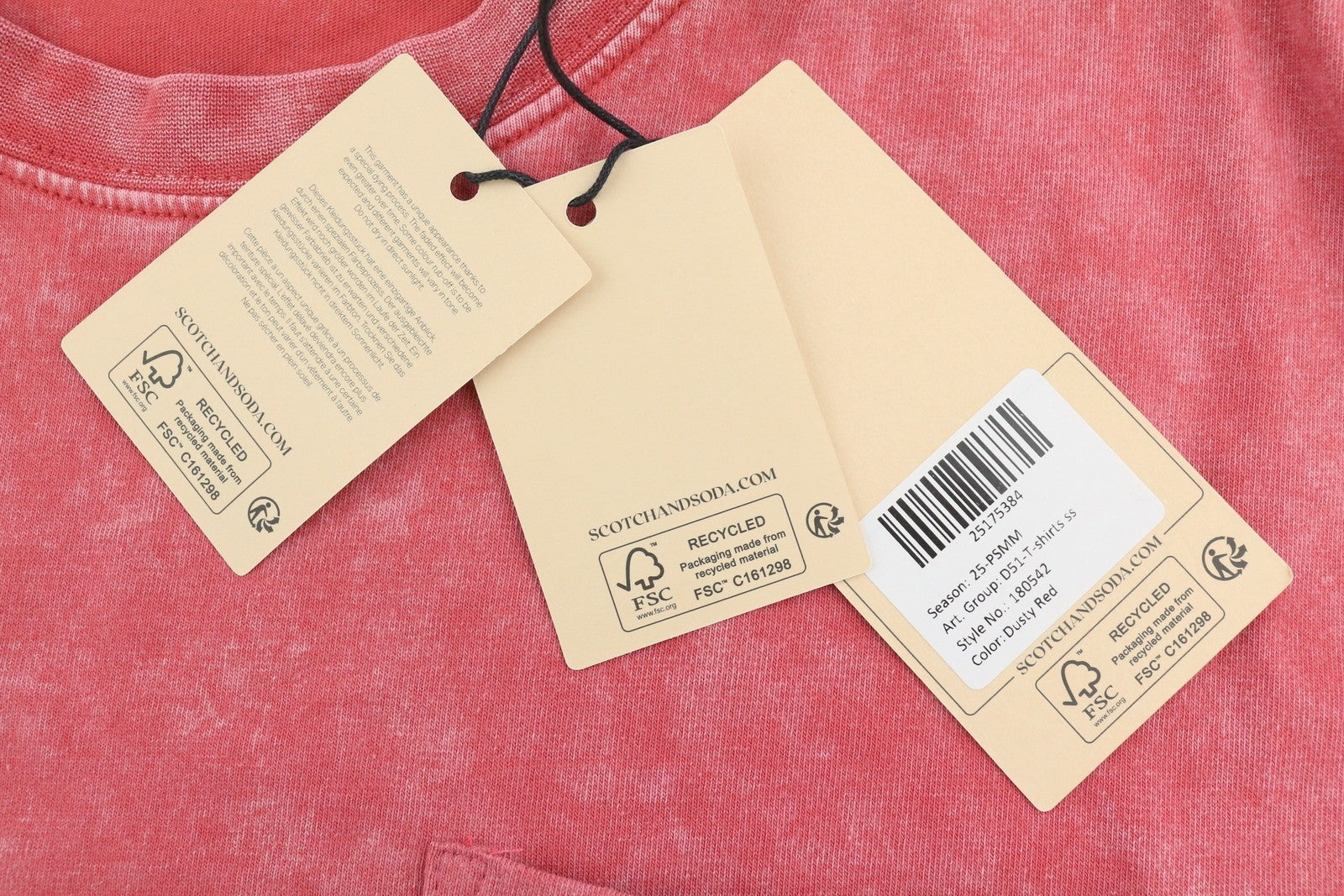 SCOTCH & SODA Men T-Shirt M Red Garment Dye Cotton Patch Pocket Short Sleeve