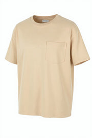 SCOTCH & SODA Men T-Shirt M Beige Oversized Organic Cotton Pocket Short Sleeve
