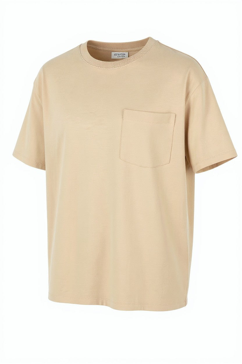 SCOTCH & SODA Men T-Shirt M Beige Oversized Organic Cotton Pocket Short Sleeve