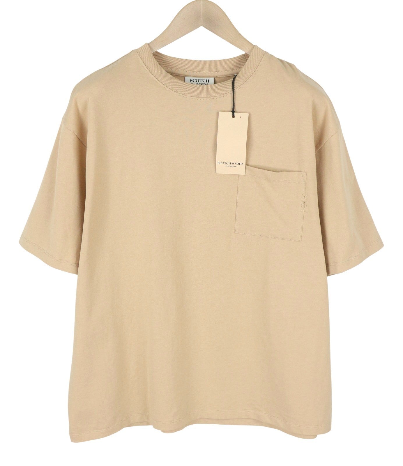 SCOTCH & SODA Men T-Shirt M Beige Oversized Organic Cotton Pocket Short Sleeve