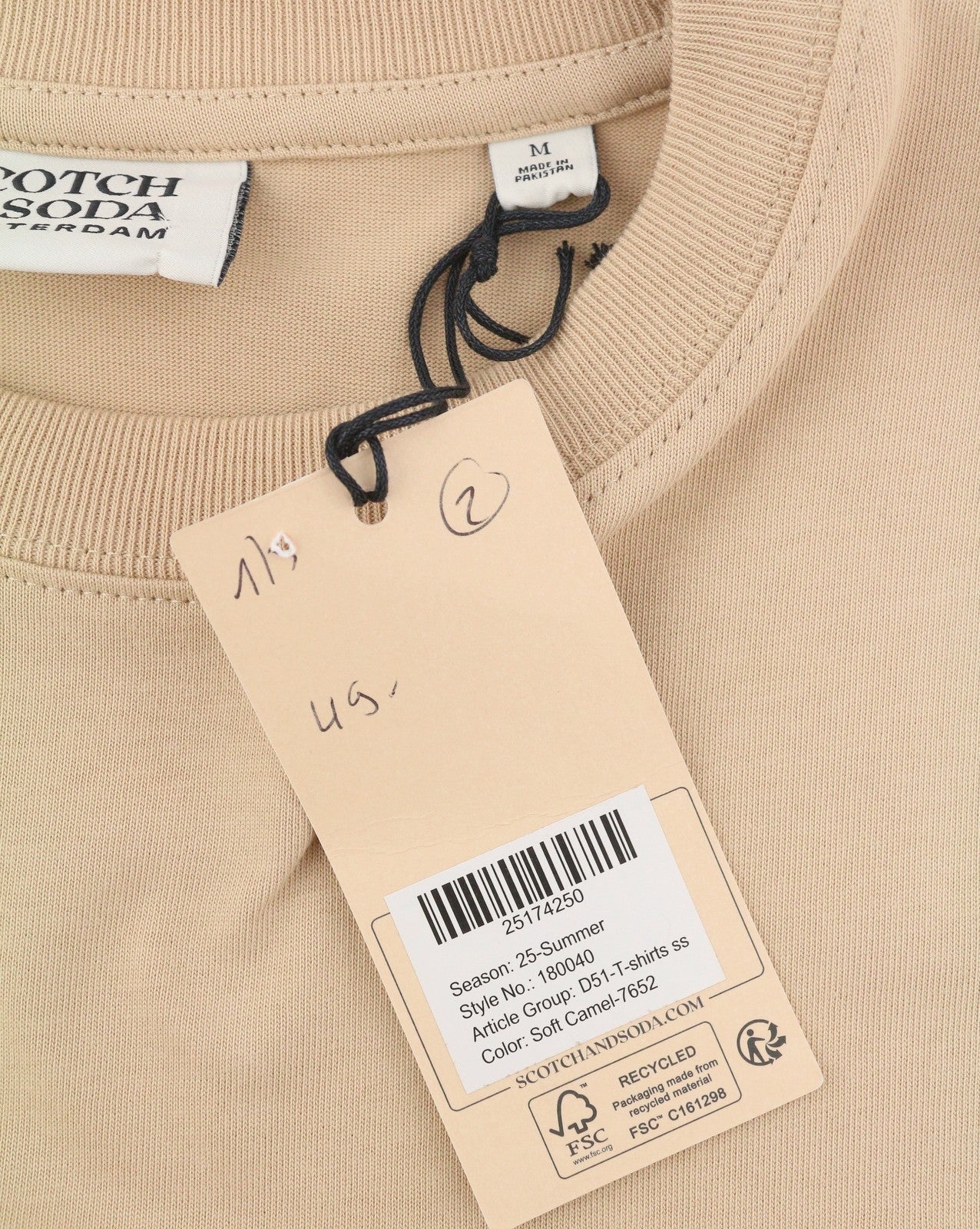 SCOTCH & SODA Men T-Shirt M Beige Oversized Organic Cotton Pocket Short Sleeve