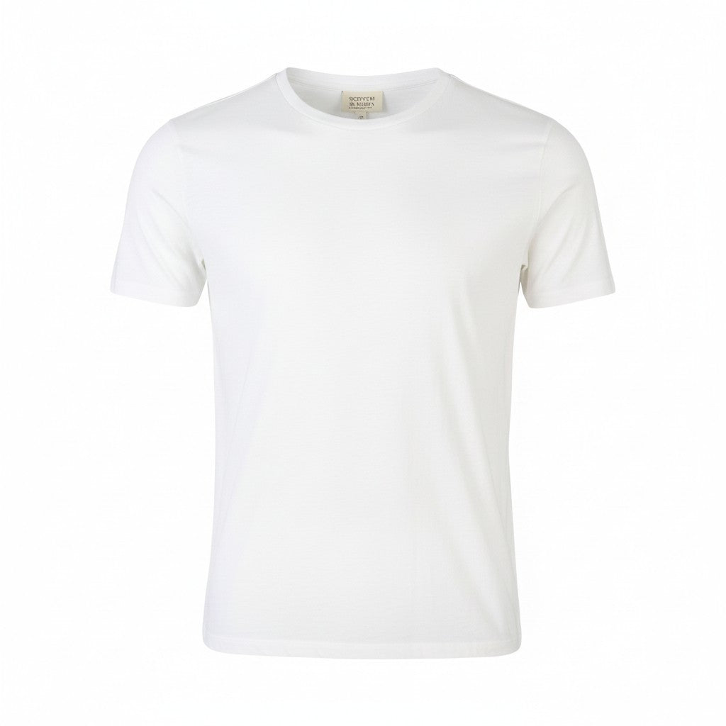SCOTCH & SODA Men T-Shirt M White Cotton Linen Tricot Crew Neck Short Sleeved