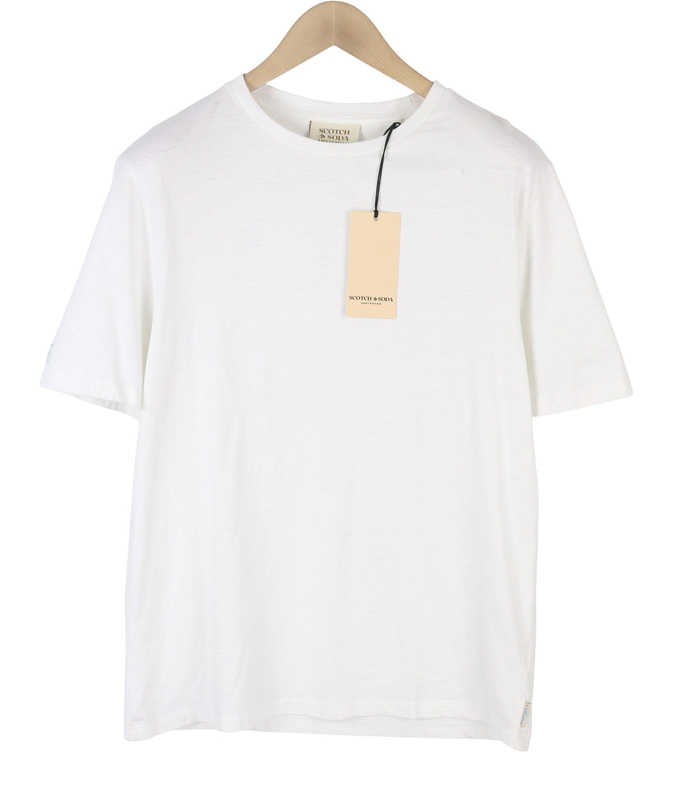 SCOTCH & SODA Men T-Shirt M White Cotton Linen Tricot Crew Neck Short Sleeved